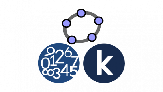 Illustrasjon med logoen til Matematikksenteret, Kikora og GeoGebra