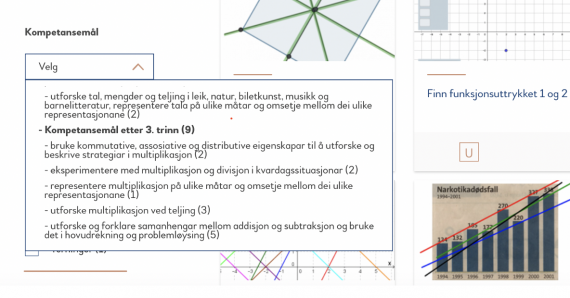 Skjermdump fra Matematikksenteret.no som viser tagging etter nye kompetansemål