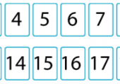 Illustrasjon av tall 1 - 2- 3- 4 - osv (opp til tallet 20) i bokser
