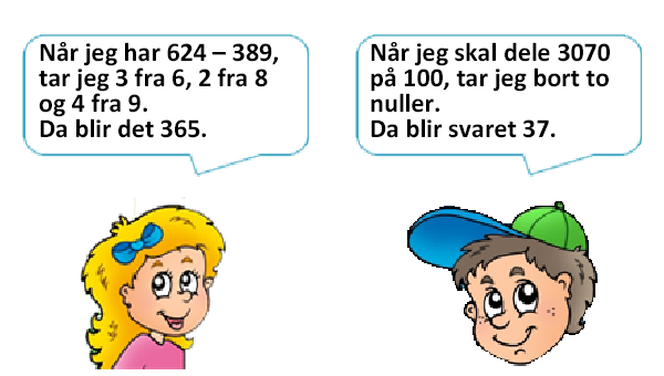 Gutt og jente som beskriver matematiske stykker i en snakkeboble